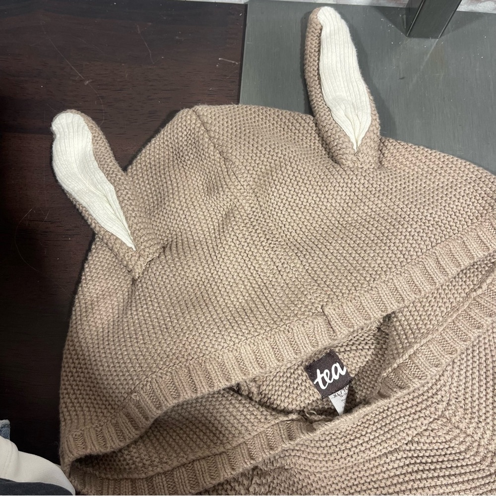 Tea Cozy Tan Knit bunny ear Sweater kids XL 12/14 - Picture 2 of 7